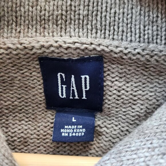 Gap Shawl Collar Pullover Elbow Patch Sweater Brown Cotton Wool Men's Size L - Picture 6 of 8